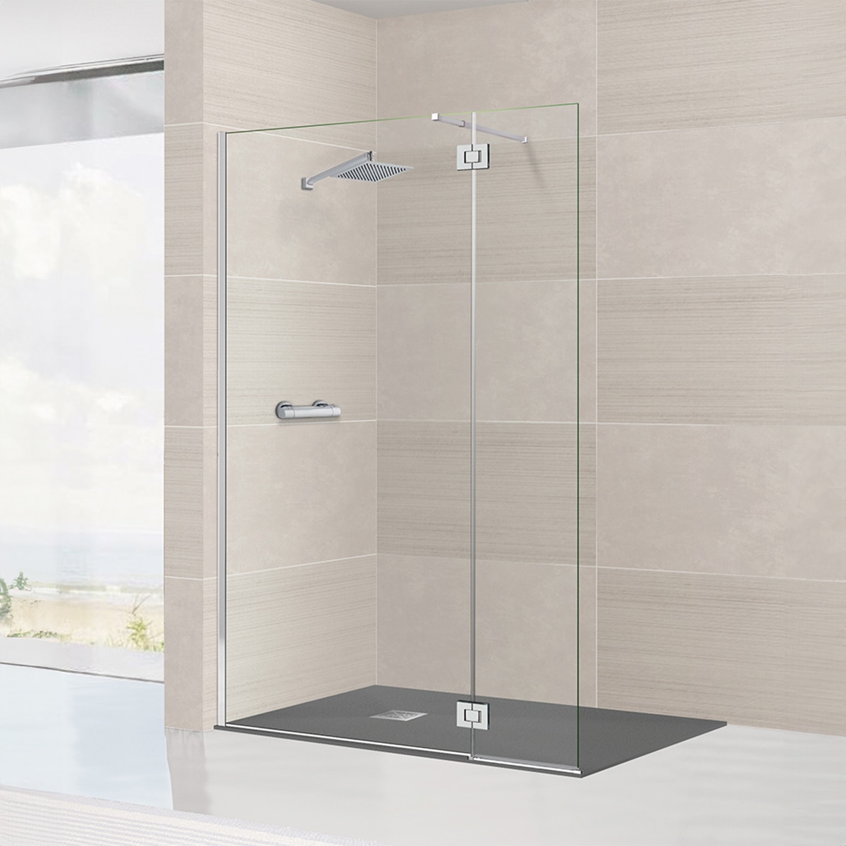 Mampara de ducha con panel fijo Orión Sport+F Ibermampara - Cromo De 115 cm (80+35) Cromo-1