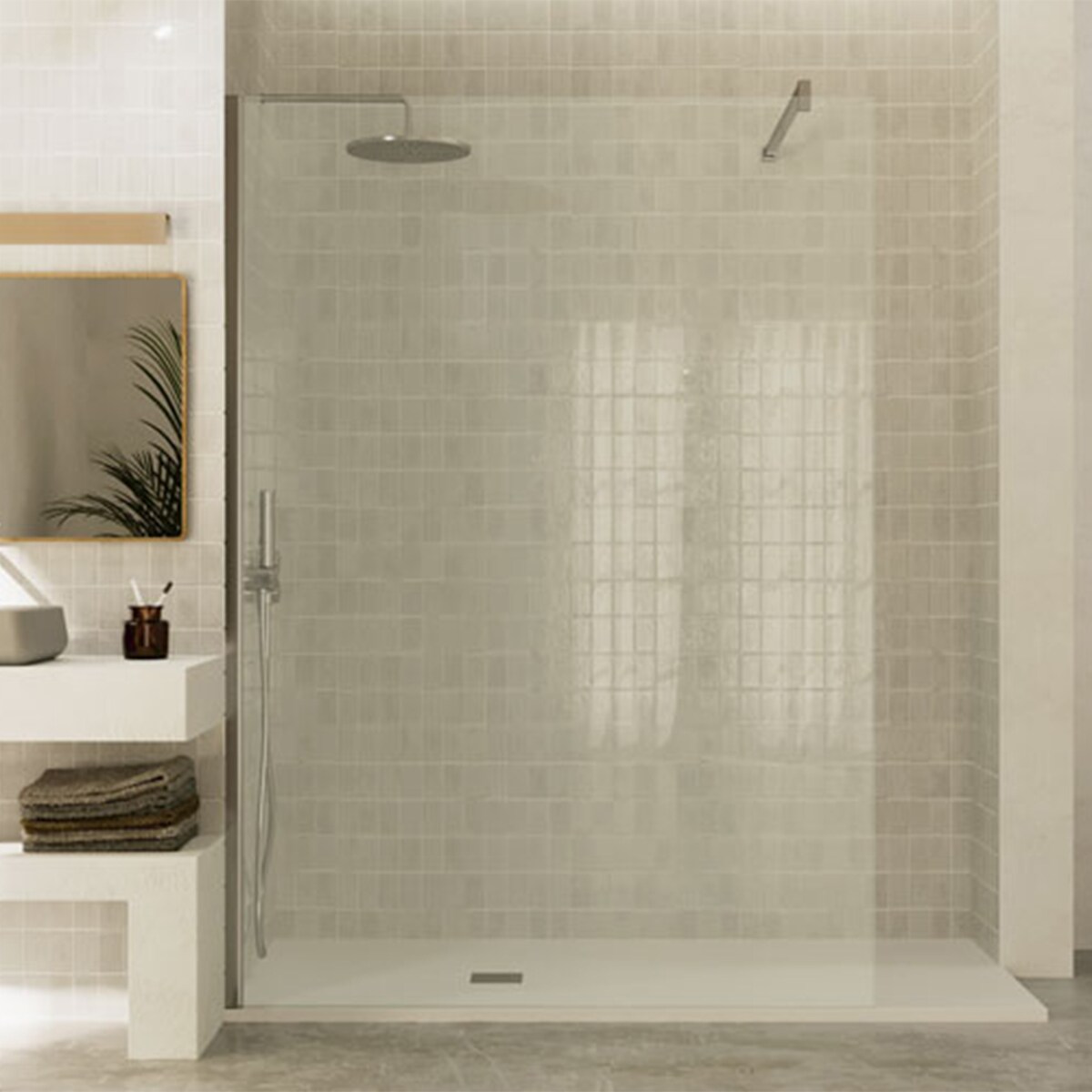 Mampara de ducha con panel fijo  Fado V-6 Profiltek Plata brillo-1