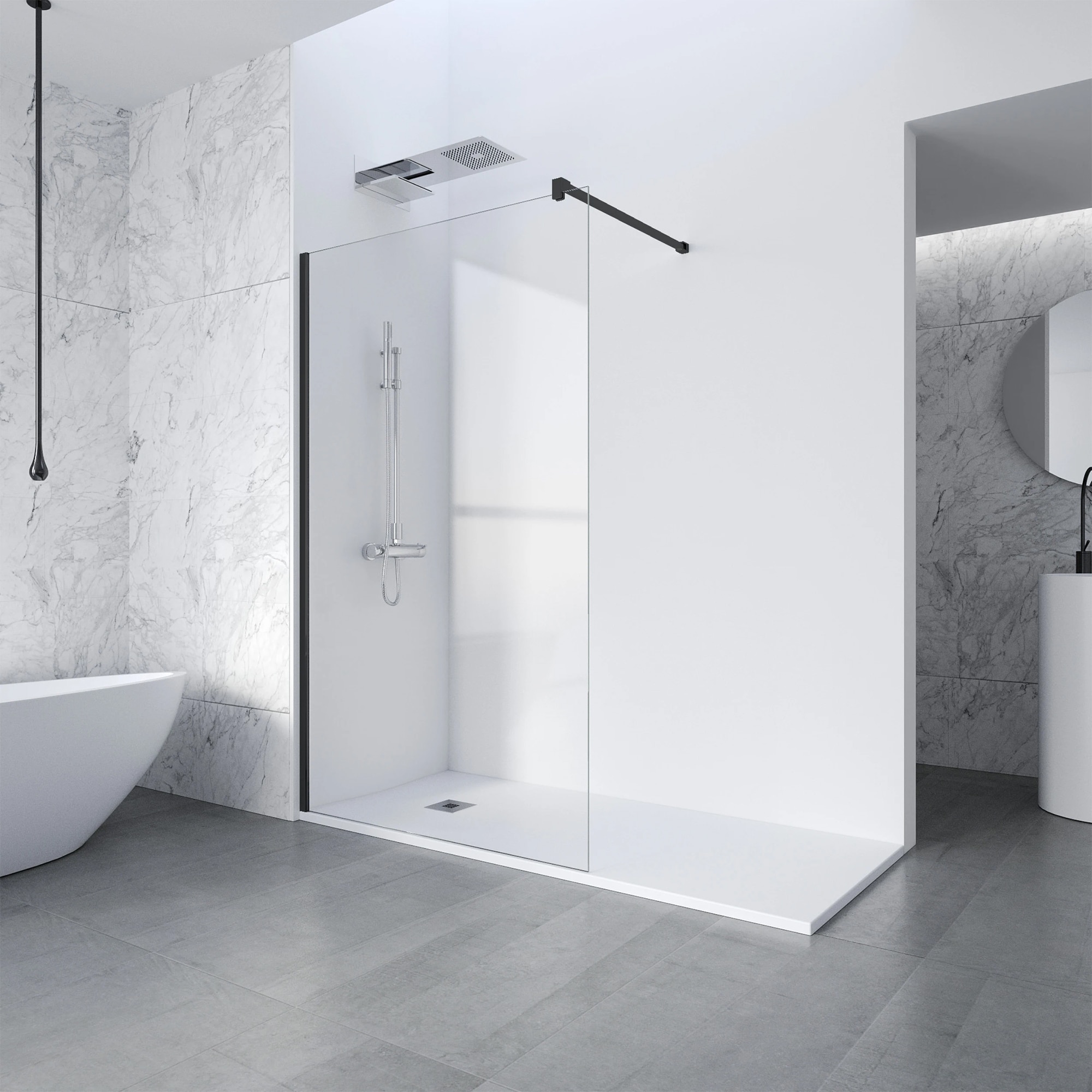 Mampara de ducha con panel fijo Fado V-8 Profiltek - Negro mate De 138,5a140 cm Negro mate-1