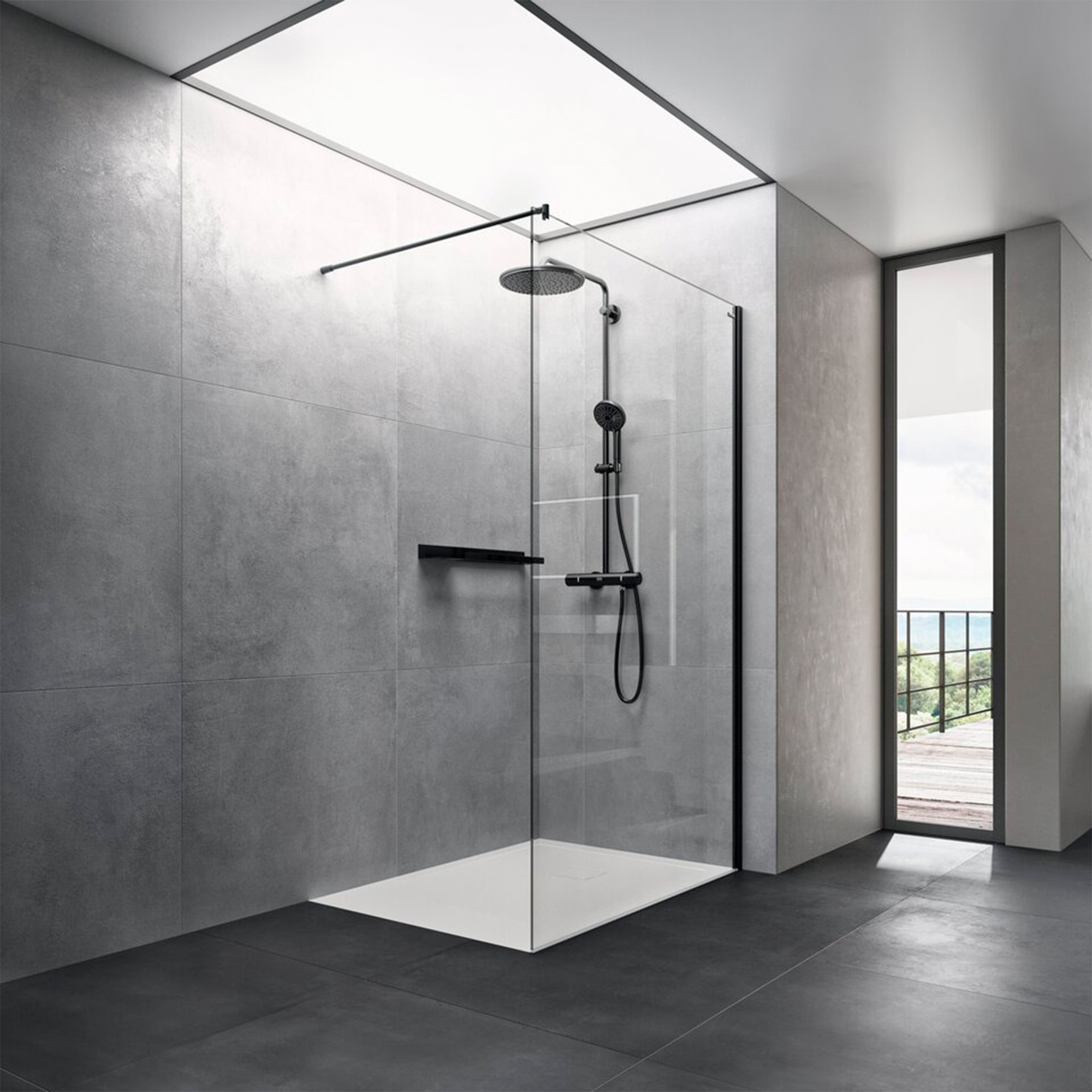 Panel fijo Ducha D2 Sky Derecho Duscholux - Negro mate De 70 a 100 cm Negro mate-1