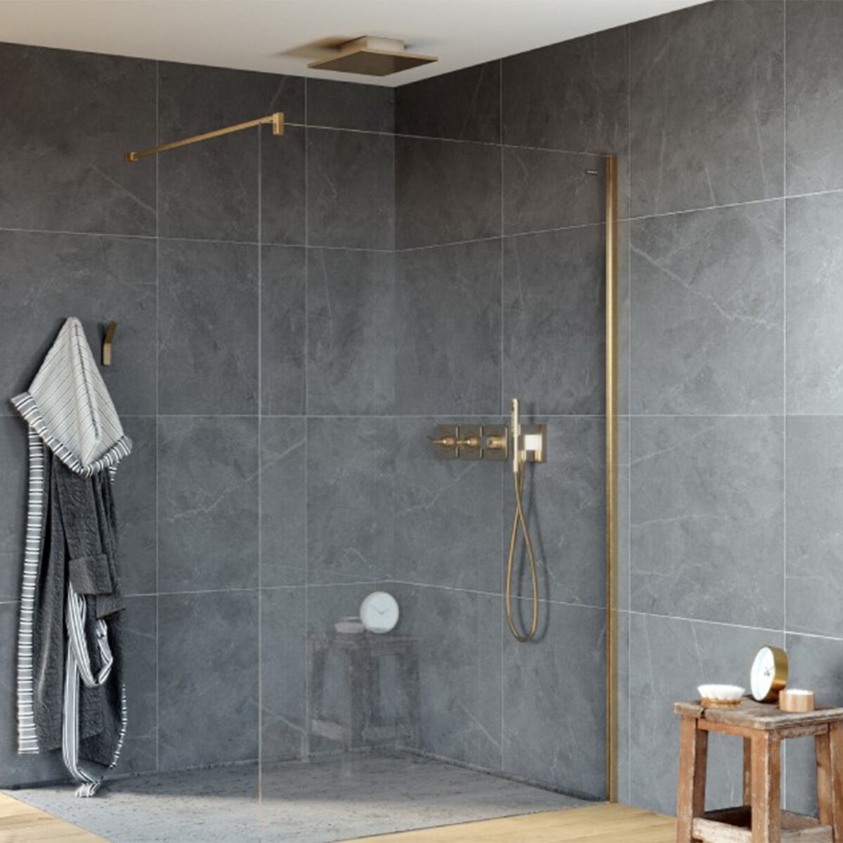 Panel fijo Ducha D2 Sky Derecho Duscholux - Oro De 140,1 a 160 cm Oro-1