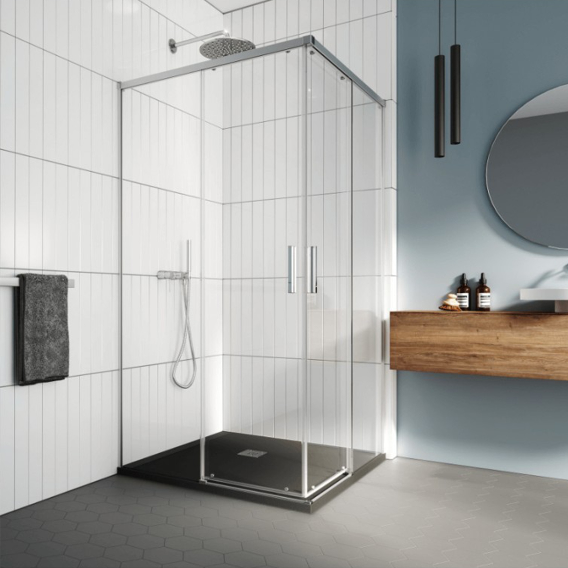 Imagen 0 de Mampara Ducha angular Salma SA-320 Profiltek Negro mate