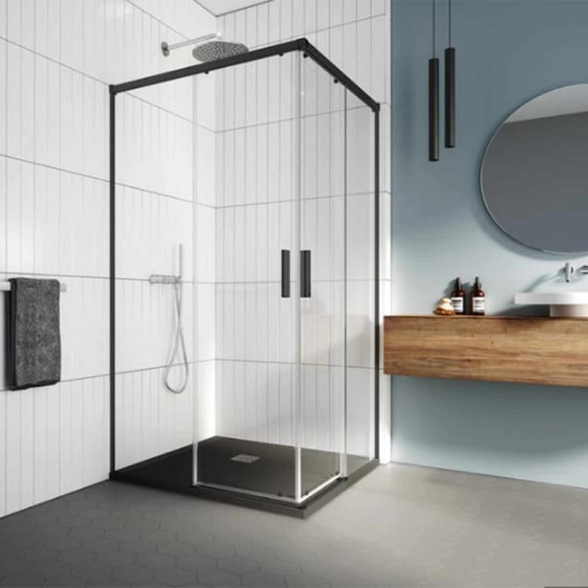 Mampara Ducha angular Salma SA-320 Profiltek - Negro mate De 97,5 a 99 x 77,5 a  79 cm Negro mate-1