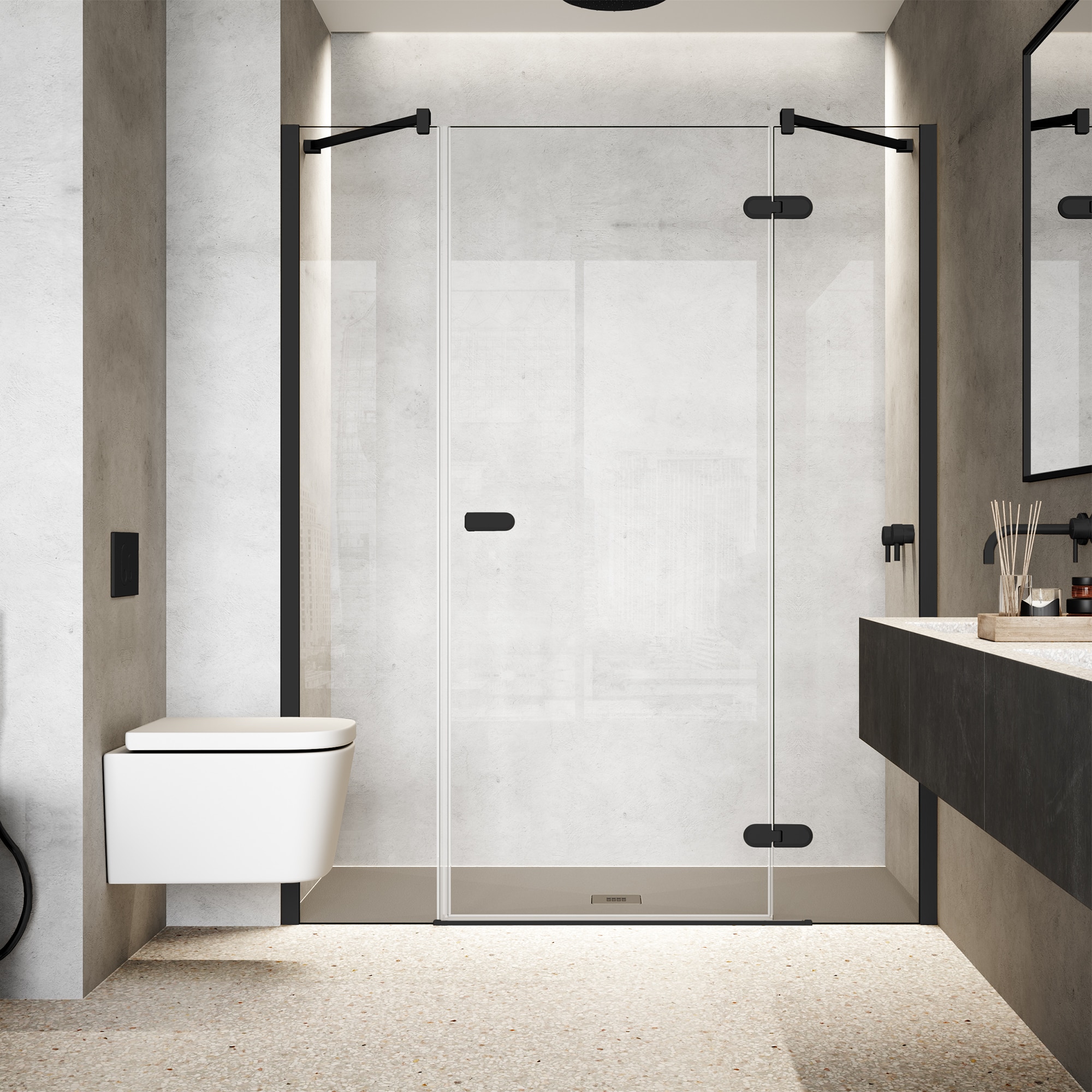 Mampara de ducha frontal Galilea GA-209 Profiltek - Negro mate De 110 a 140 cm Negro mate-1