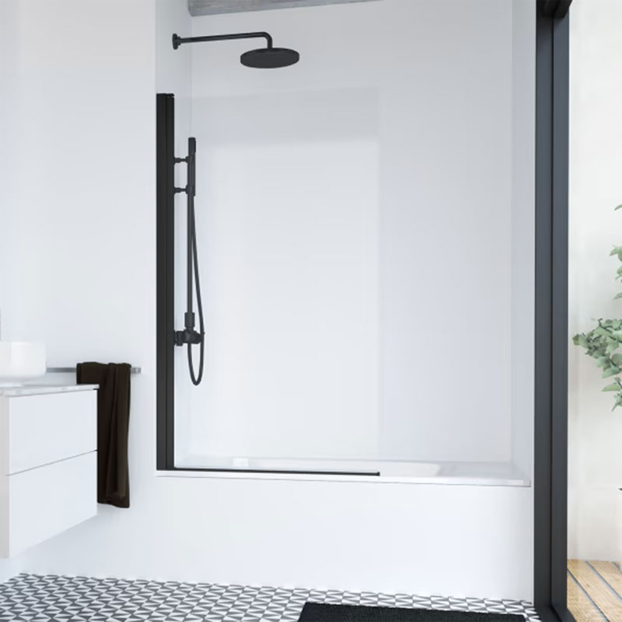 Imagen 1 de Mampara de bañera con panel frontal Hada Plus HP-110 Profiltek - Negro mate 80 cm Negro mate