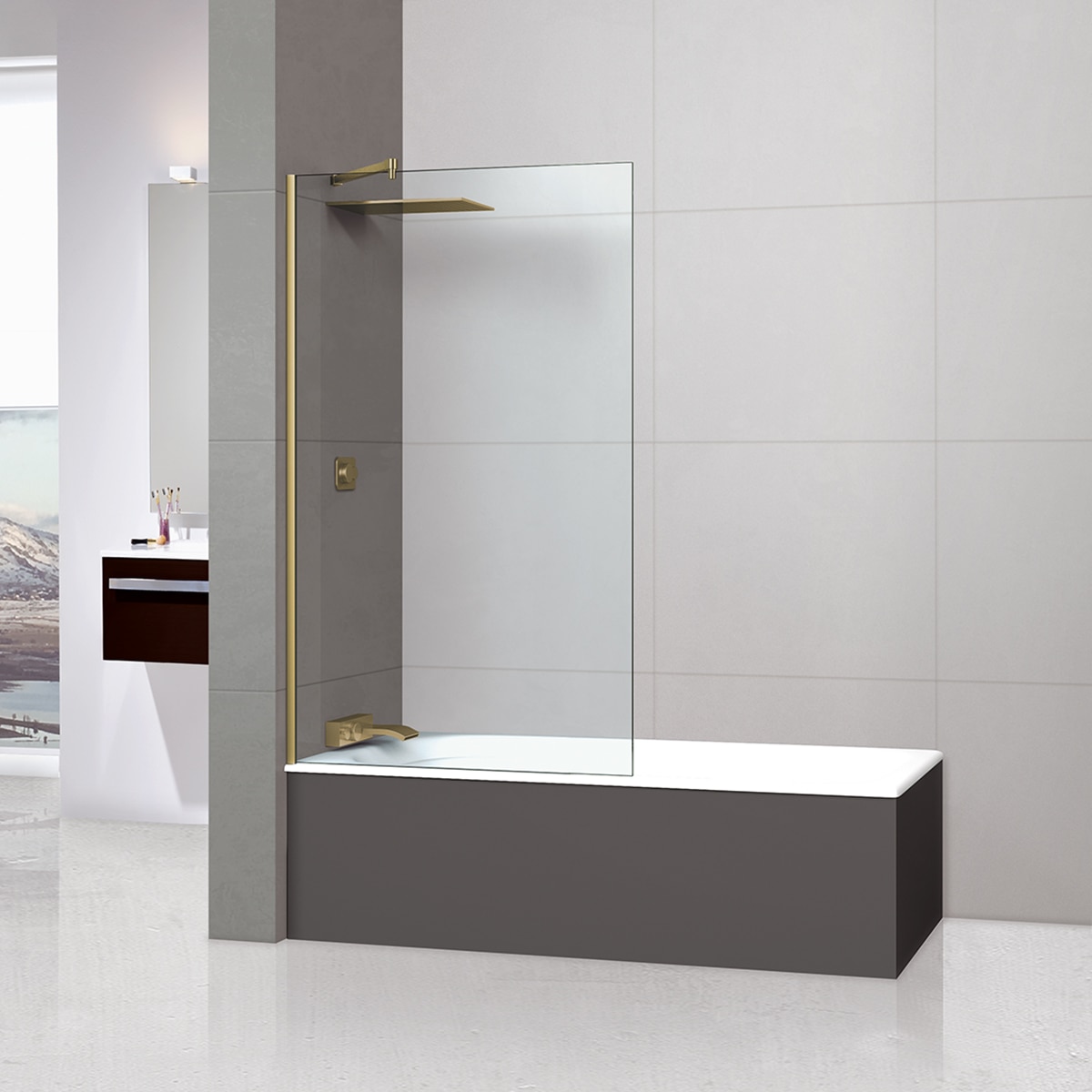 Imagen 1 de Mampara de bañera con panel fijo Módena-6 CC Ibermampara - Oro 120 cm Oro