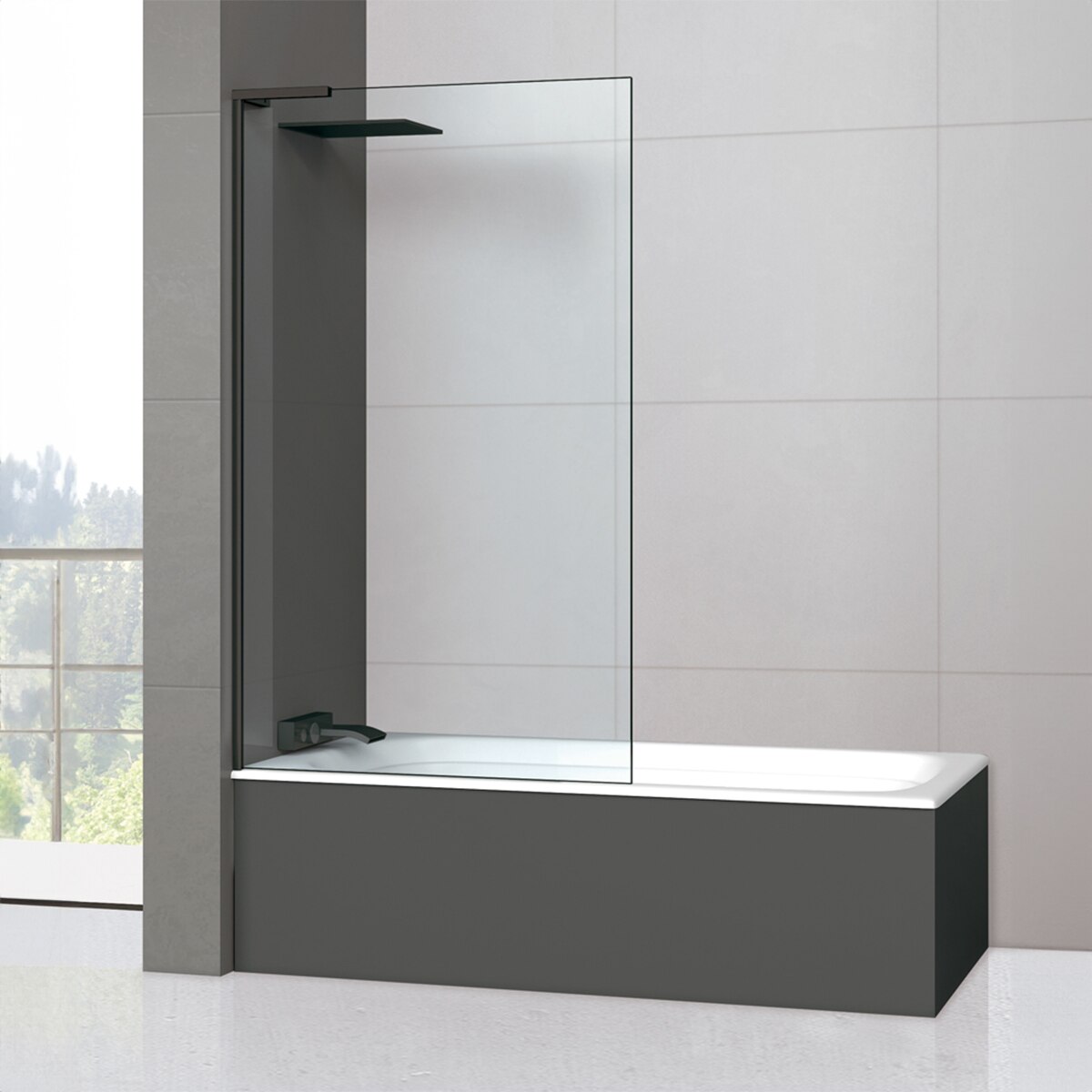 Imagen 0 de Mampara de bañera con panel fijo Módena-6 E Ibermampara Negro mate