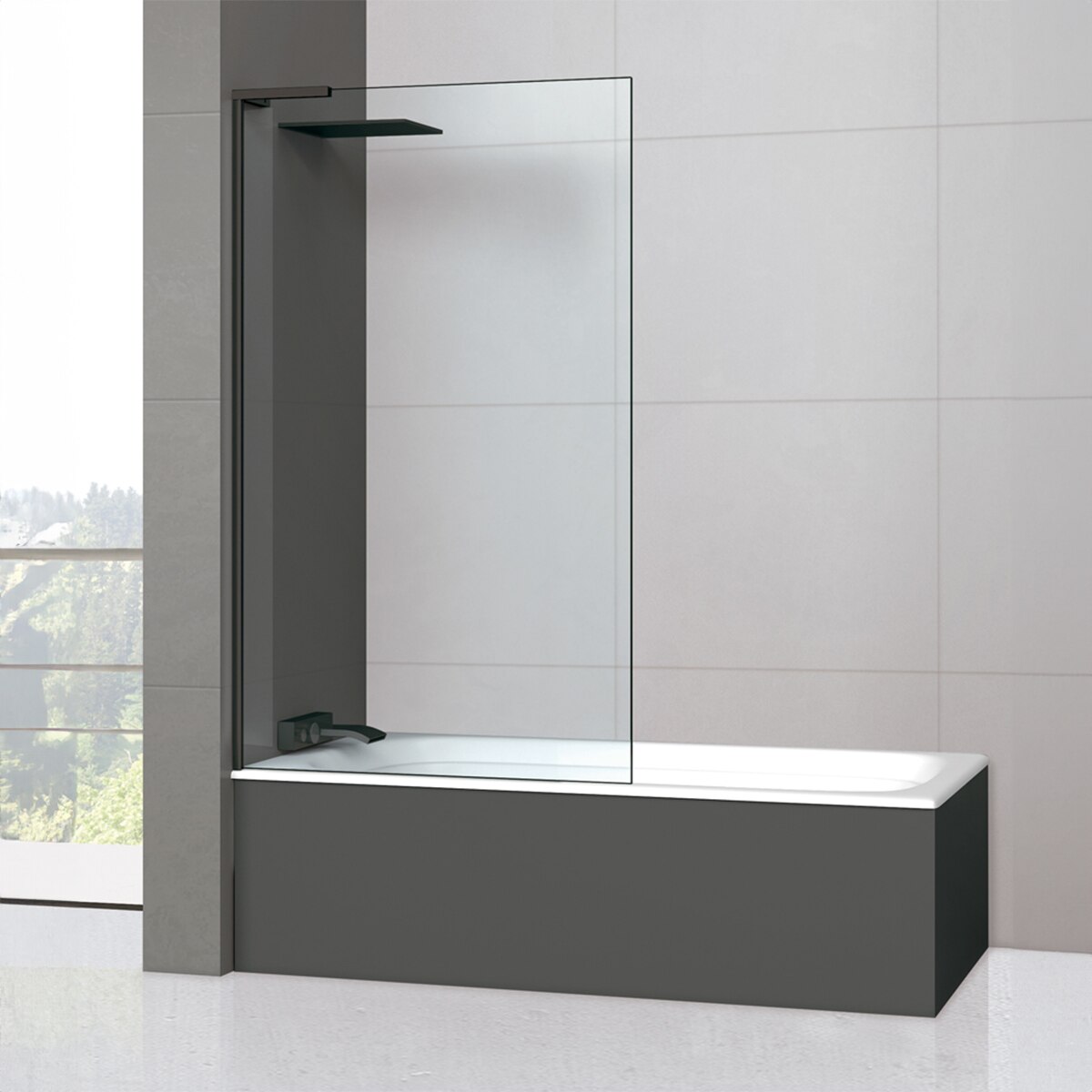 Imagen 1 de Mampara de bañera con panel fijo Módena-8 E Ibermampara - Negro mate 80 cm Negro mate