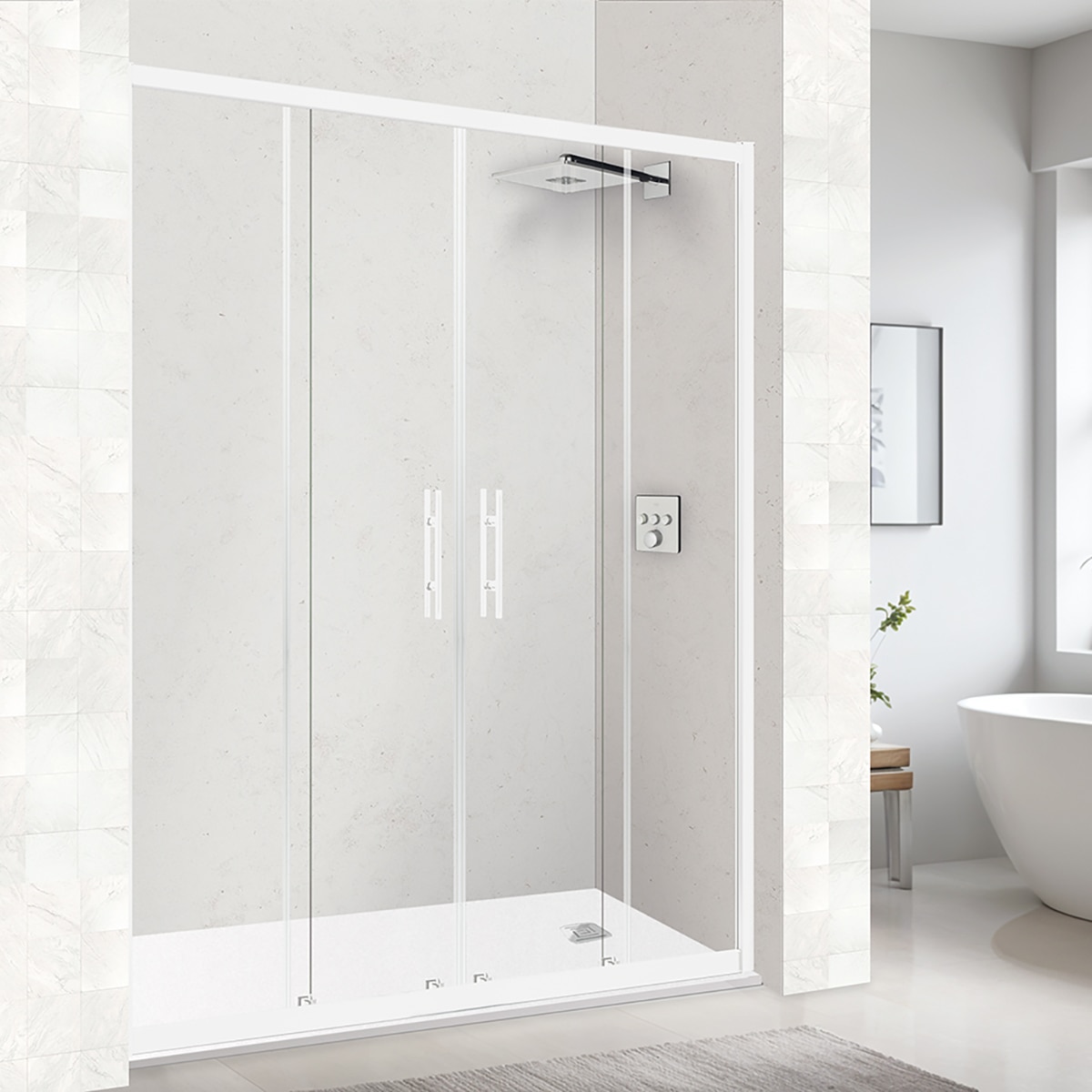Mampara de ducha frontal Corona 4P Ibermampara - Blanco De 132 a 136 cm Blanco-1
