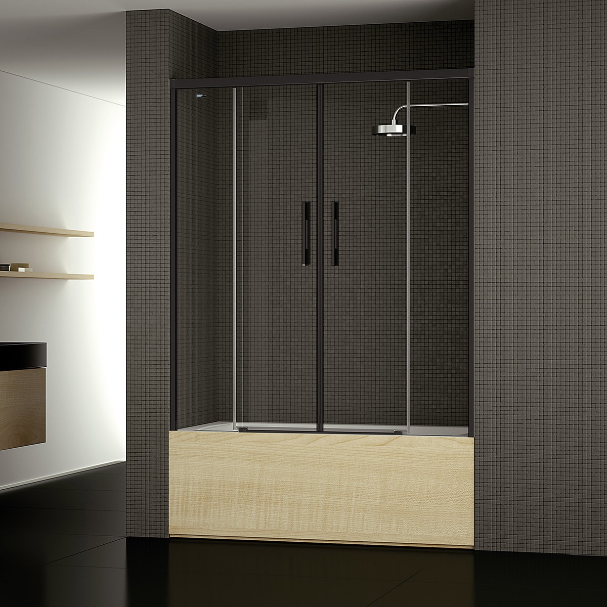 Mampara Bañera frontal D3 Gredel 2F+2P Duscholux - Negro mate De 116 a 140 cm Negro mate-1