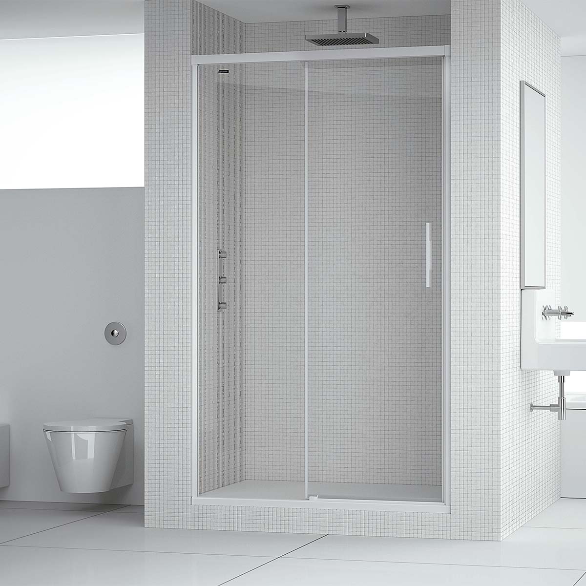 Imagen 1 de Mampara Ducha frontal D3 Gredel 1F+1P Izquierda Duscholux - Blanco mate De 180,1 a 200 cm Blanco mate
