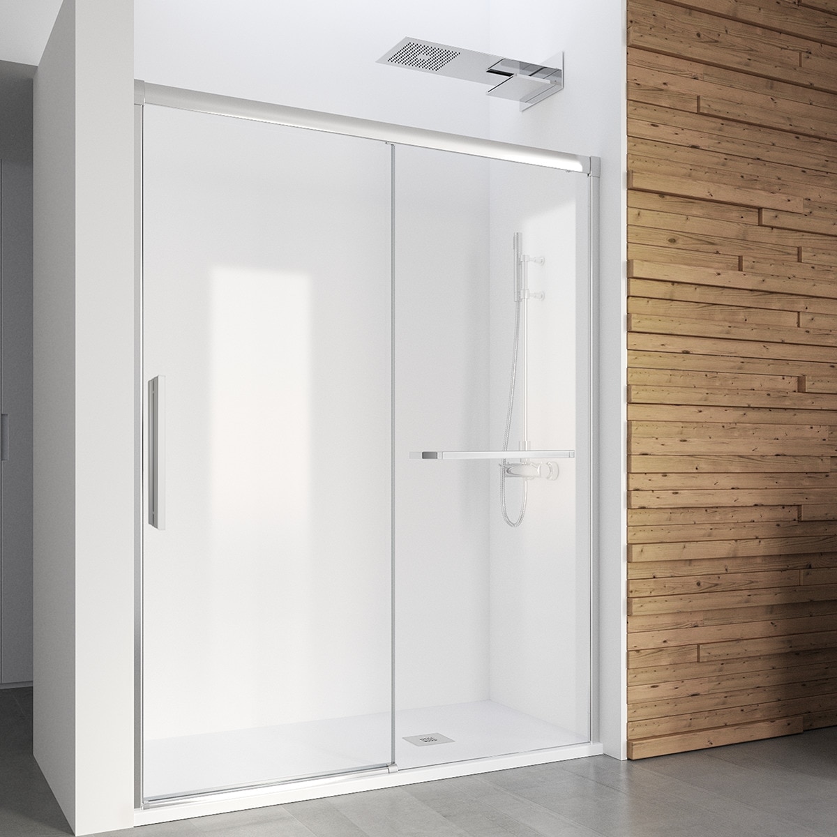 Mampara de ducha frontal con puerta corredera izquierda Wind Xpress Profiltek - Plata alto brillo De 132 a 135 cm Plata alto brillo-1
