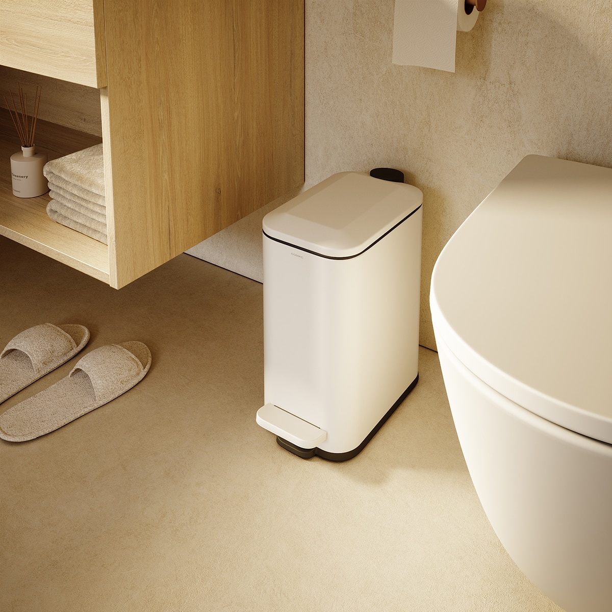 Imagen 2 de Papelera de baño cuadrada 5 L Essentials Cosmic - Blanco mate Blanco mate
