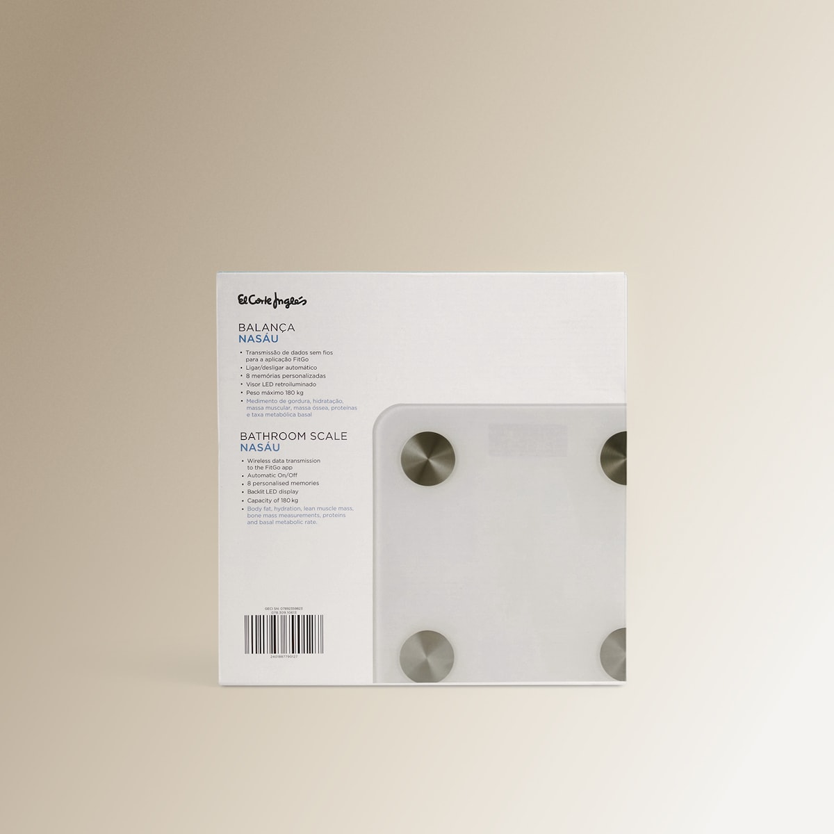 Báscula de Baño Analítica Inteligente Inalámbrica Nasáu El Corte Inglés Blanco-4