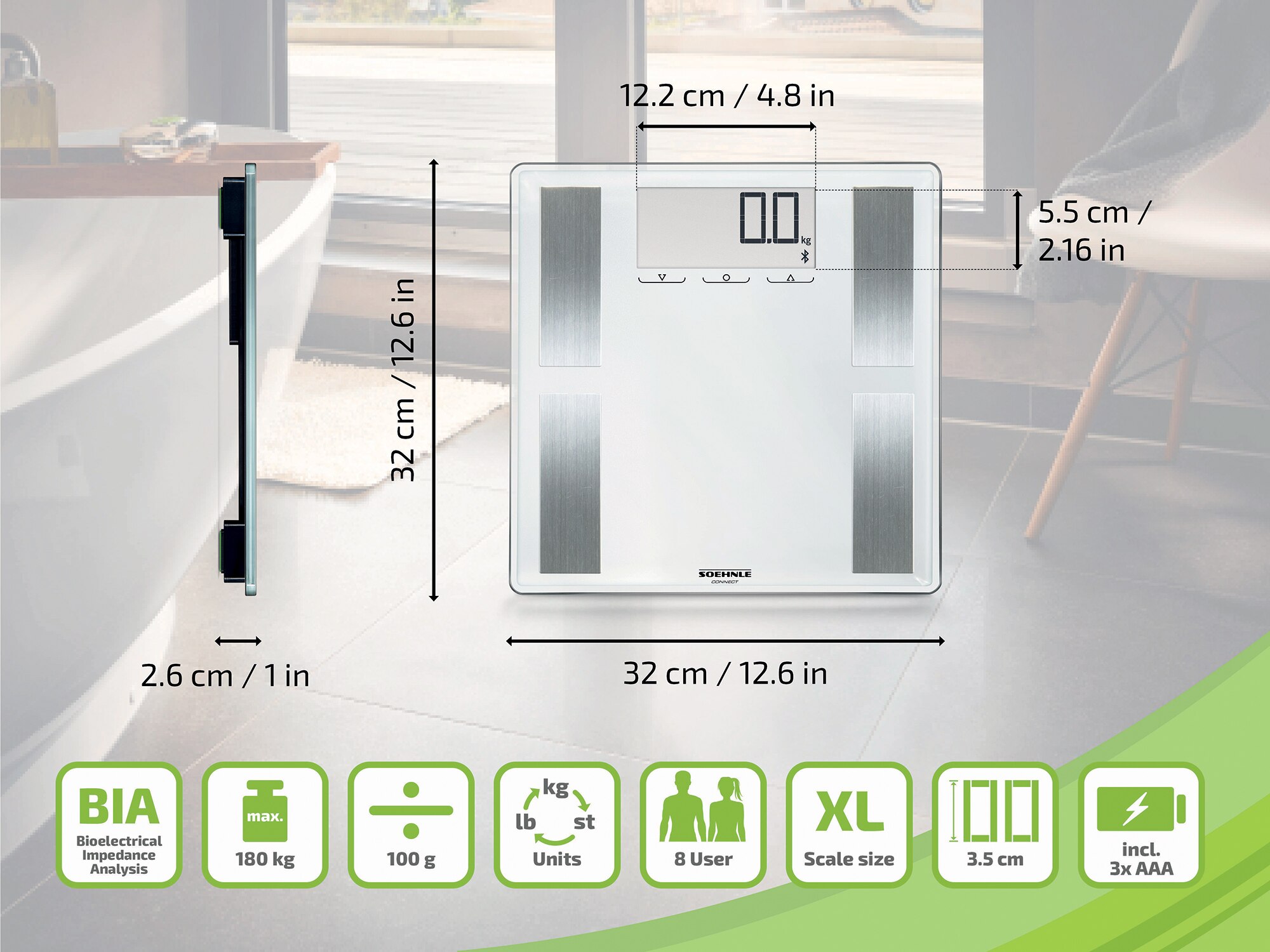 Báscula de baño analítica con Bluetooth Shape Sense Connect 100 Soehnle - Blanco Blanco-11