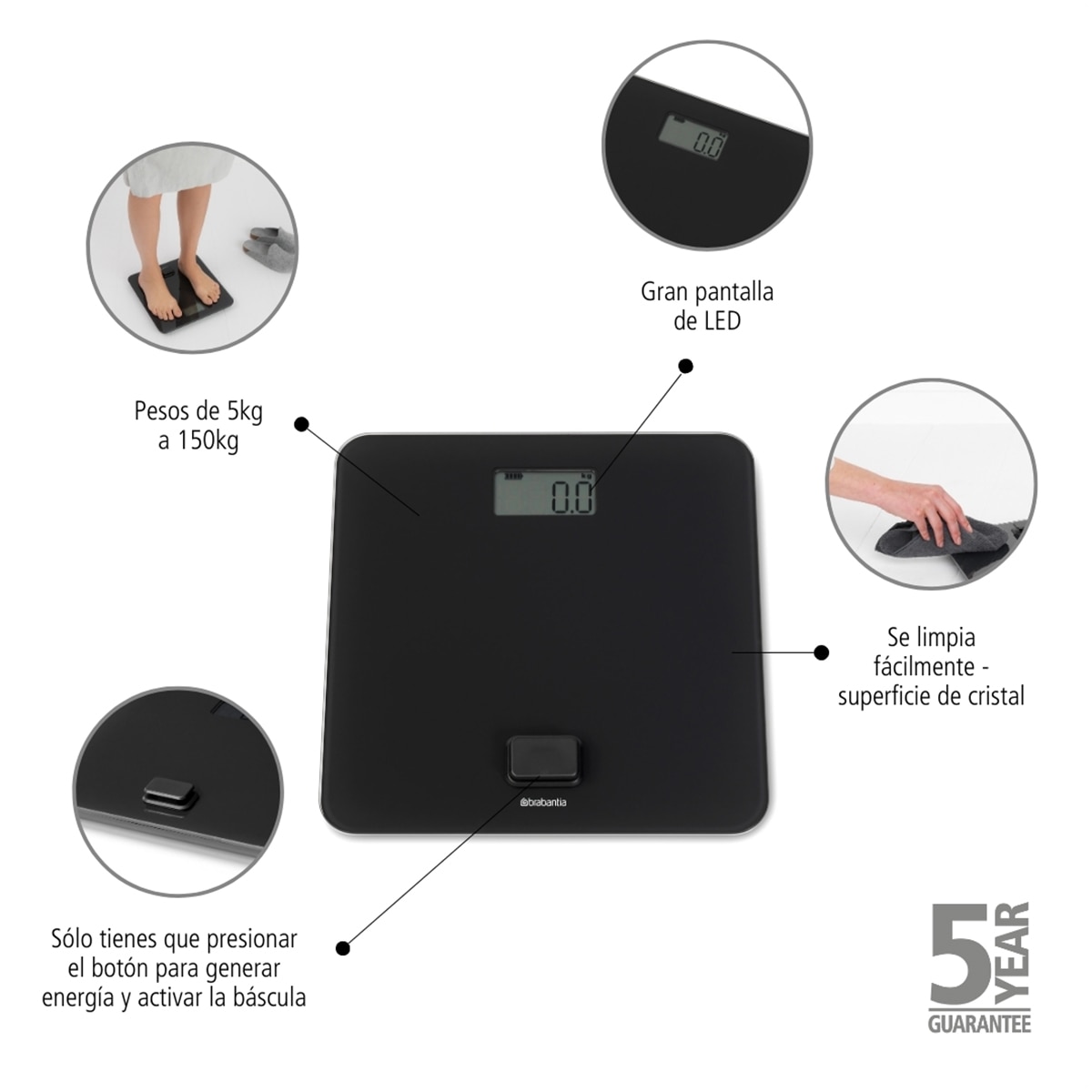 Imagen 7 de Báscula de baño digital sin pilas ReNew Brabantia - Gris Gris