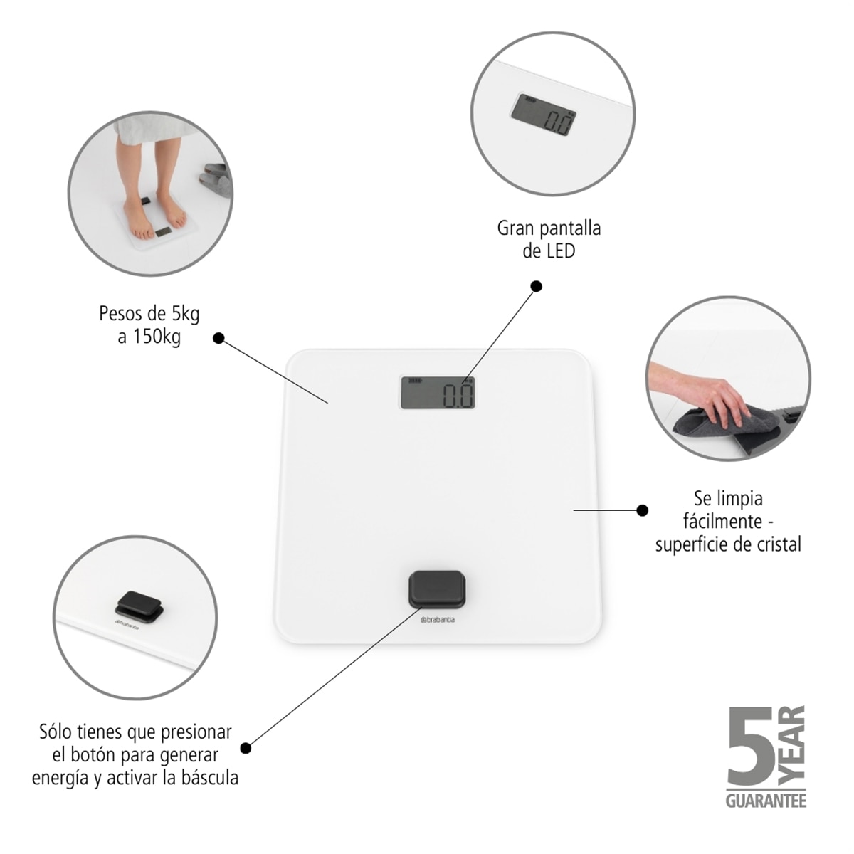 Imagen 7 de Báscula de baño digital sin pilas ReNew Brabantia - Blanco Blanco