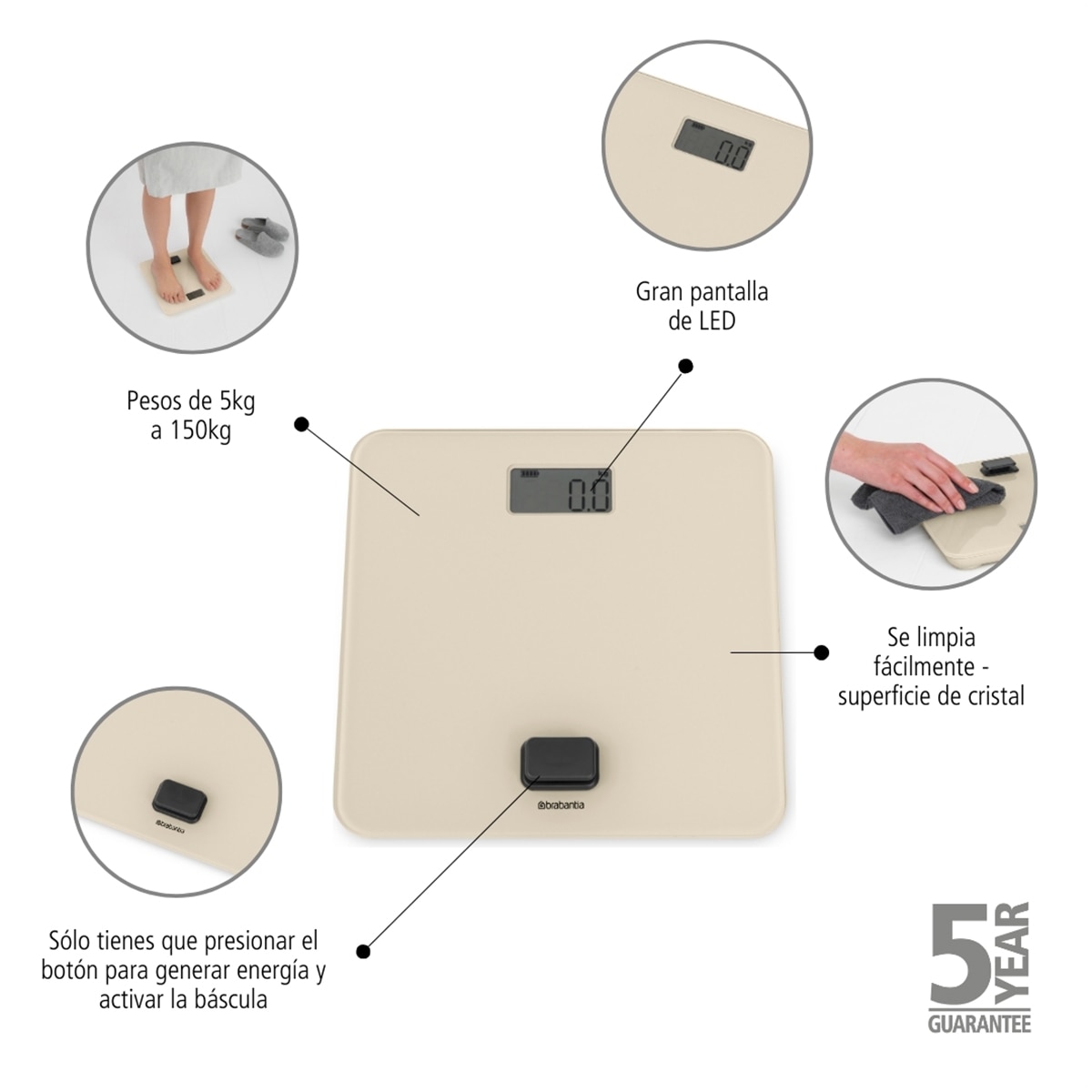Imagen 7 de Báscula de baño digital sin pilas ReNew Brabantia - Beige Beige