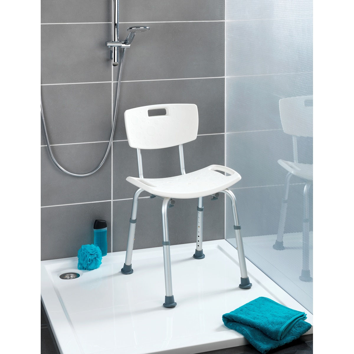 Tamborete com encosto para banho Grécia Branco/Alumínio-3