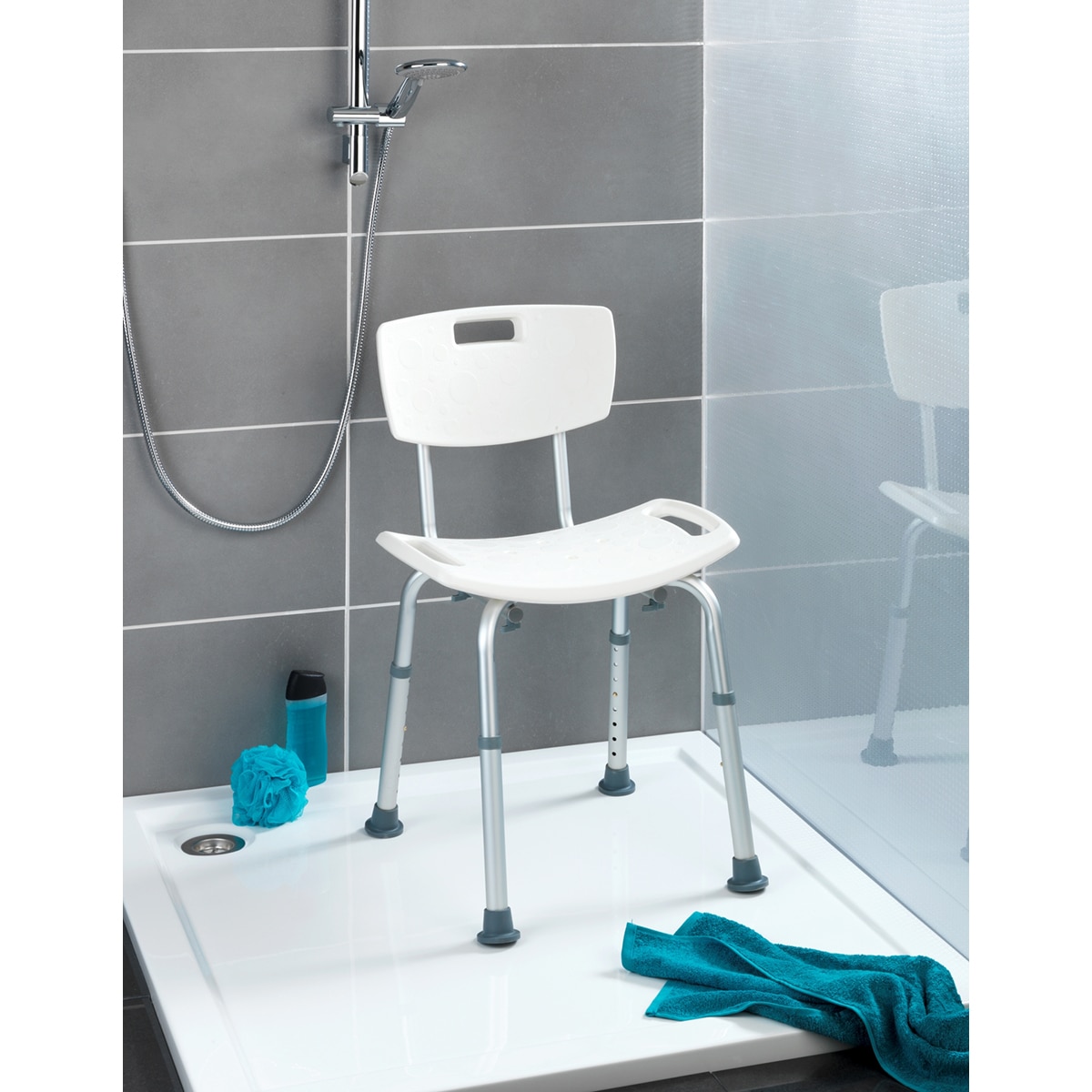 Tamborete com encosto para banho Grécia Branco/Alumínio-4