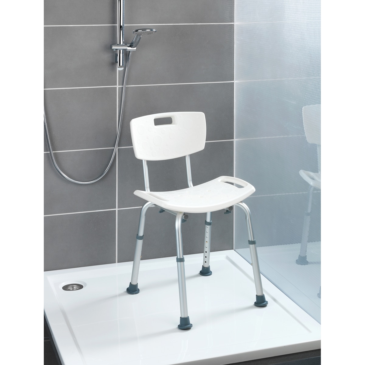 Tamborete com encosto para banho Grécia Branco/Alumínio-5