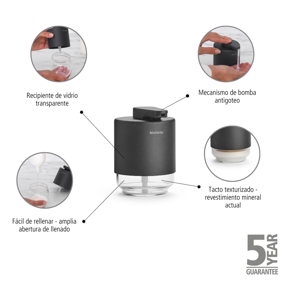 Imagen 6 de Dosificador de jabón para encimera MindSet Brabantia - Gris Gris