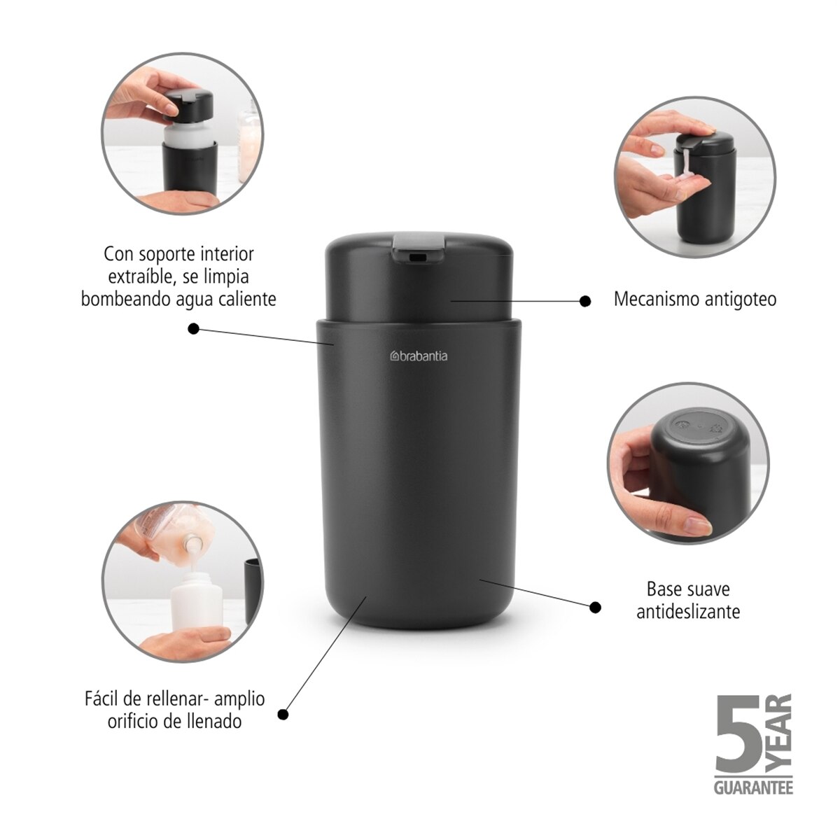 Imagen 6 de Dosificador de jabón ReNew Brabantia - Gris Gris