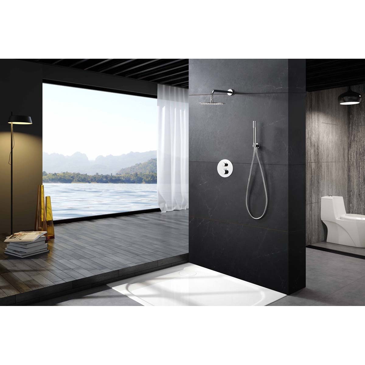 Conjunto de ducha termostático empotrado Monza Imex - Cromo Cromo-2