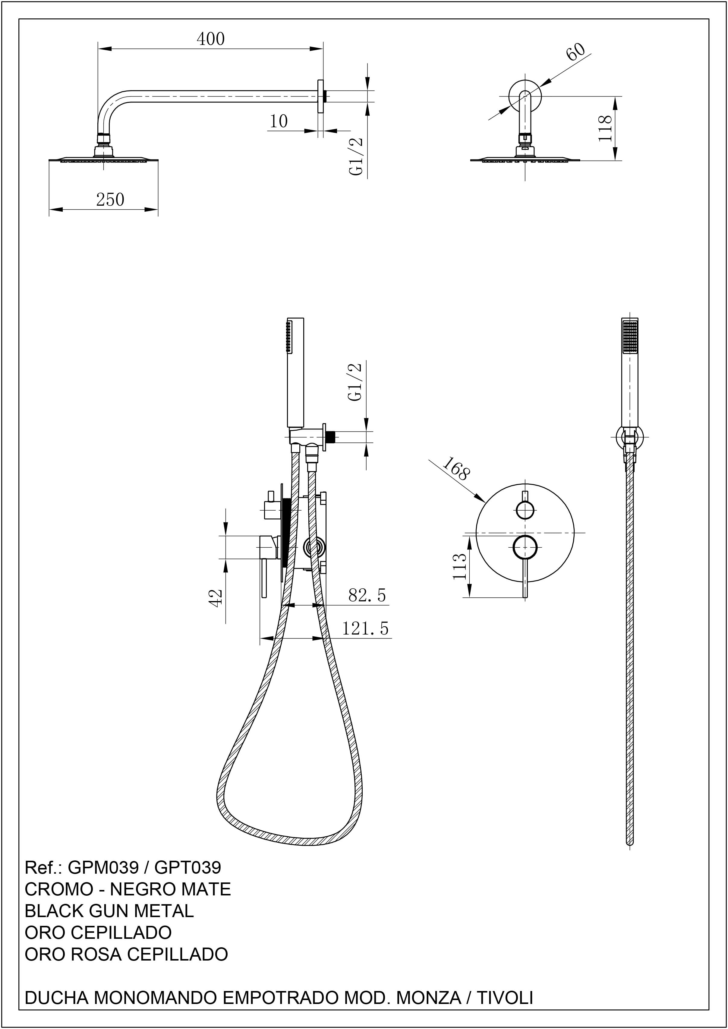 Conjunto de ducha termostático empotrado Monza Imex - Cromo Cromo-3