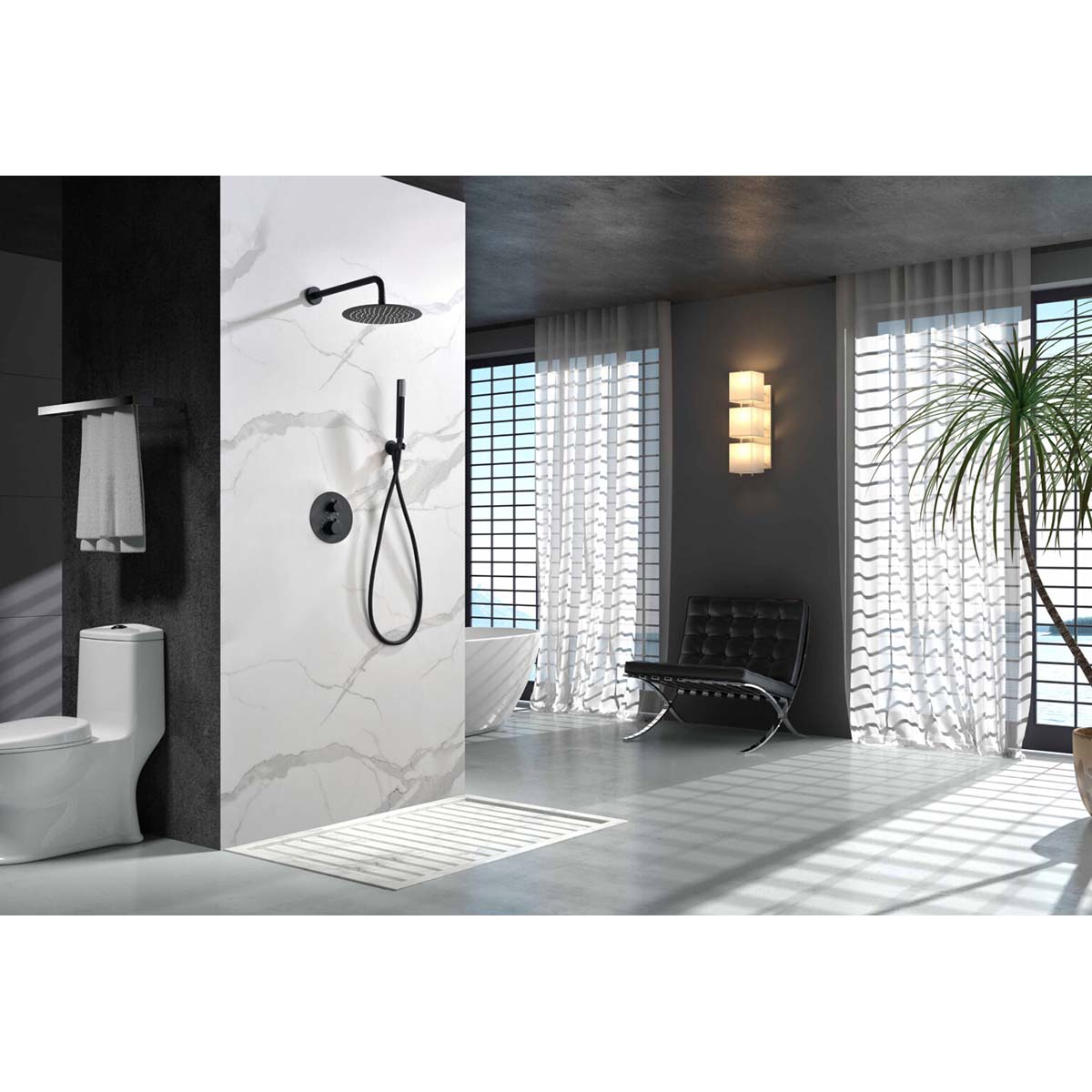 Conjunto de ducha termostático empotrado Monza Imex - Negro mate Negro mate-2