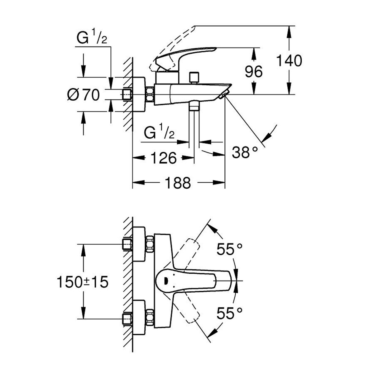Imagen 2 de Monomando para bañera Eurosmart 2021 Grohe - Cromo Cromo