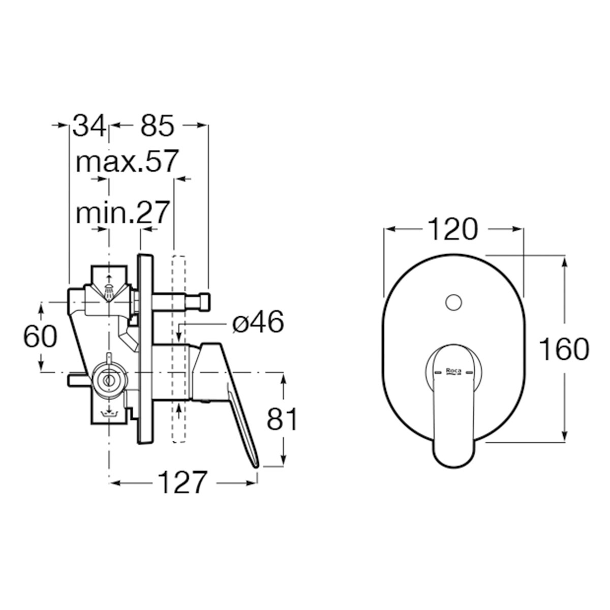 Monomando mezclador empotrable para ducha o bañera Alfa Roca Cromo Cromo-2