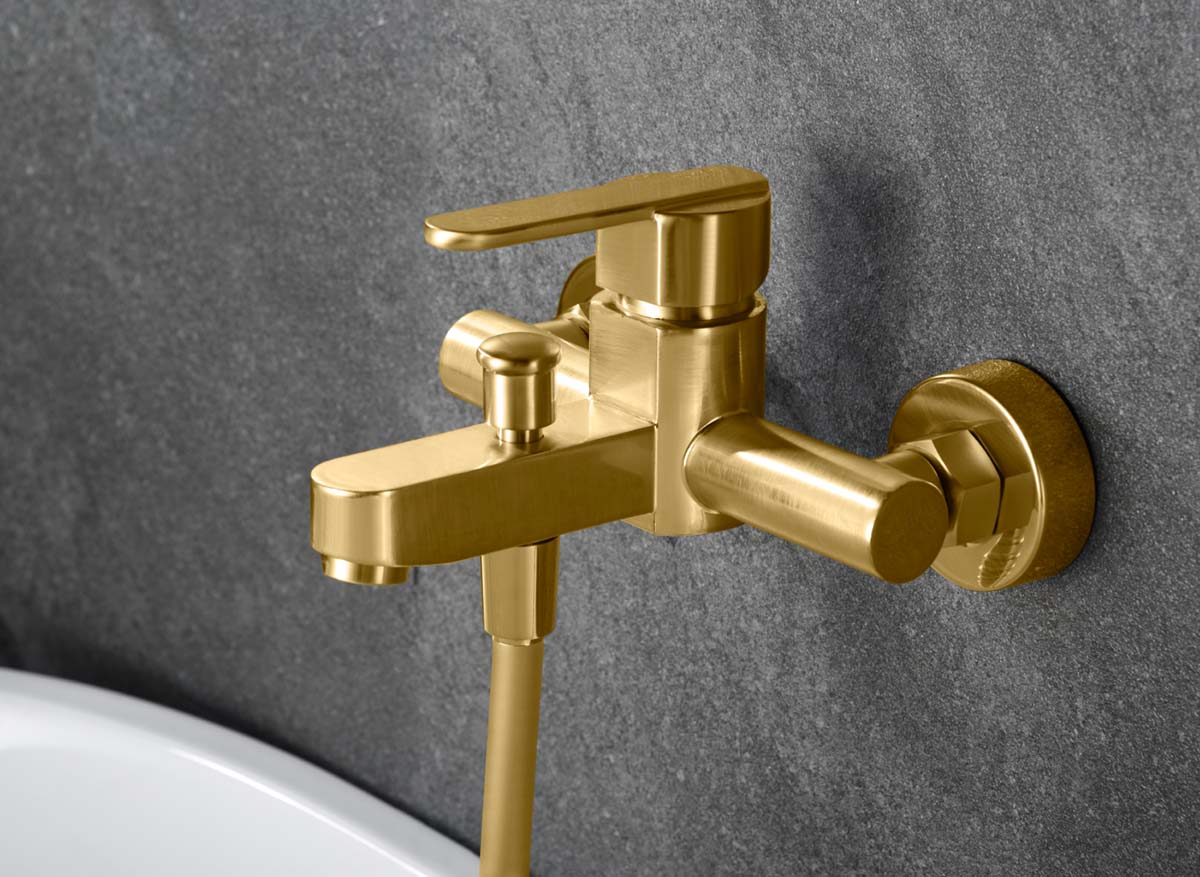 Conjunto de grifo monomando y mango de ducha para bañera o ducha Roma Imex - Oro cepillado Oro cepillado-2