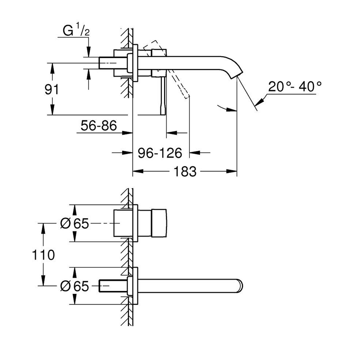 Grifo monomando de pared para lavabo Essence M Grohe - Negro mate Negro mate-2
