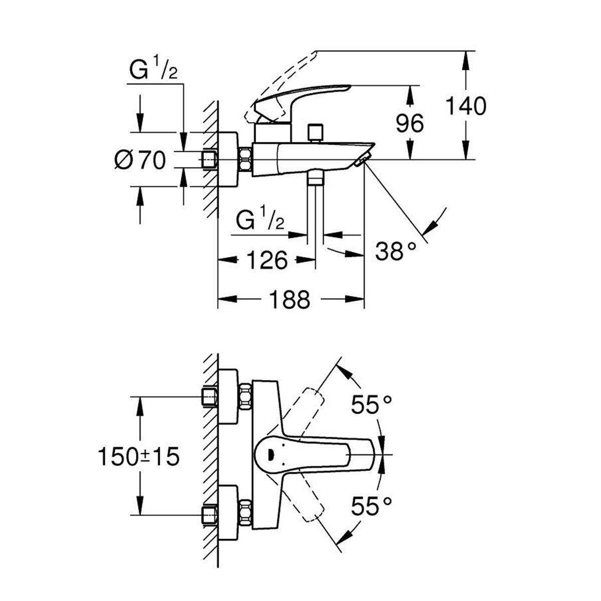 Imagen 2 de Monomando para bañera Eurosmart 2021 Grohe - Negro mate Negro mate