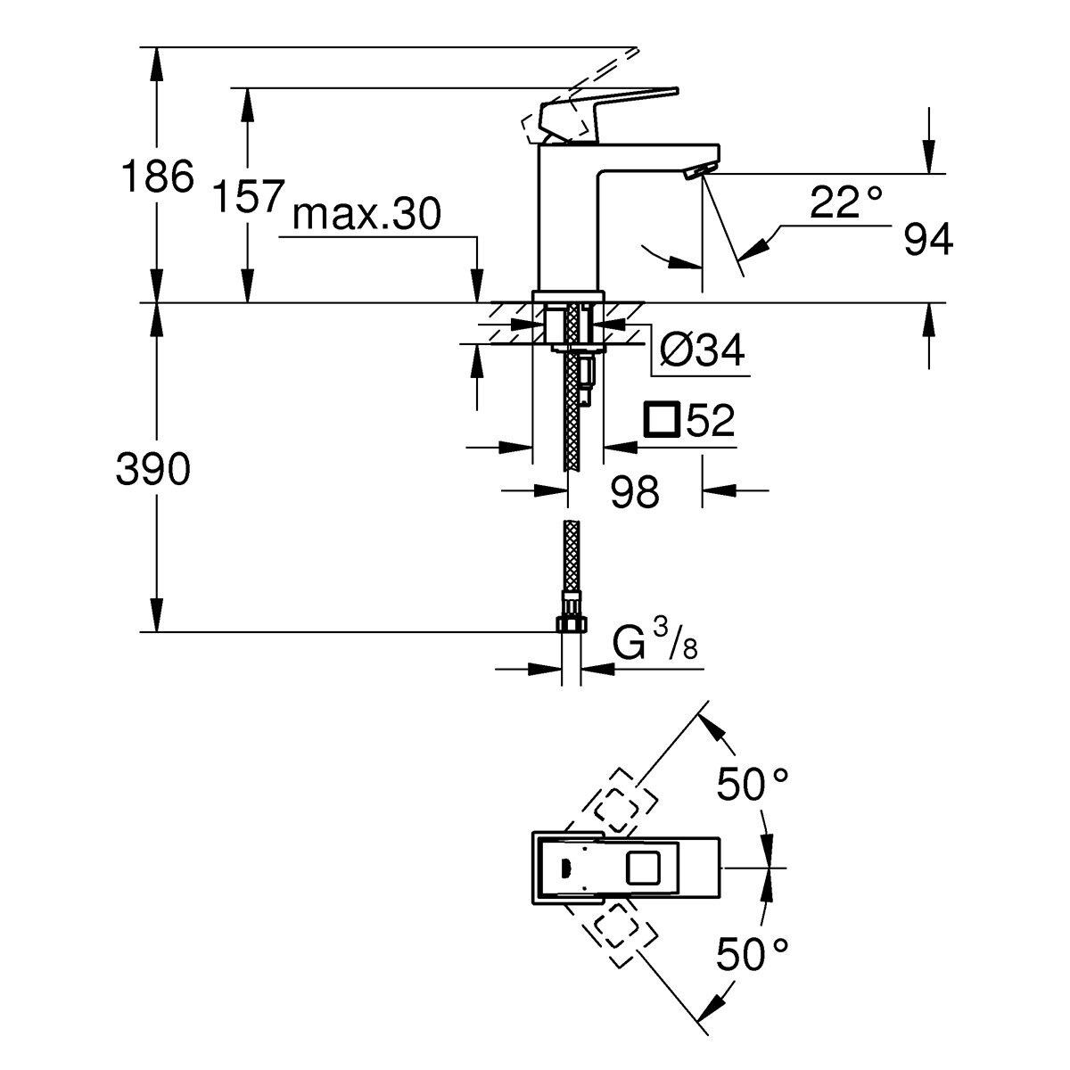 Grifo monomando para lavabo Eurocube Grohe - Cromo Cromo-2
