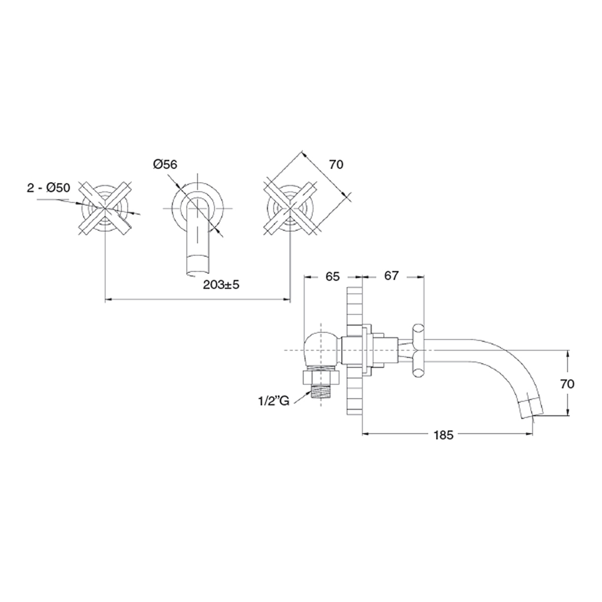 Grifo empotrado para lavabo Jalón Grizasa - Cromo Cromo-2
