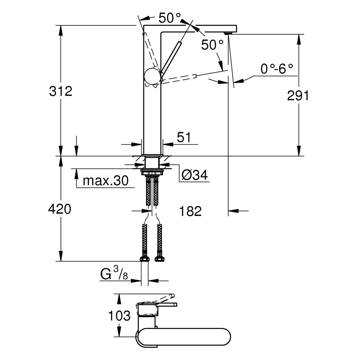 Torneira Monocomando Alta para Lavatório Plus XL Cromado-2