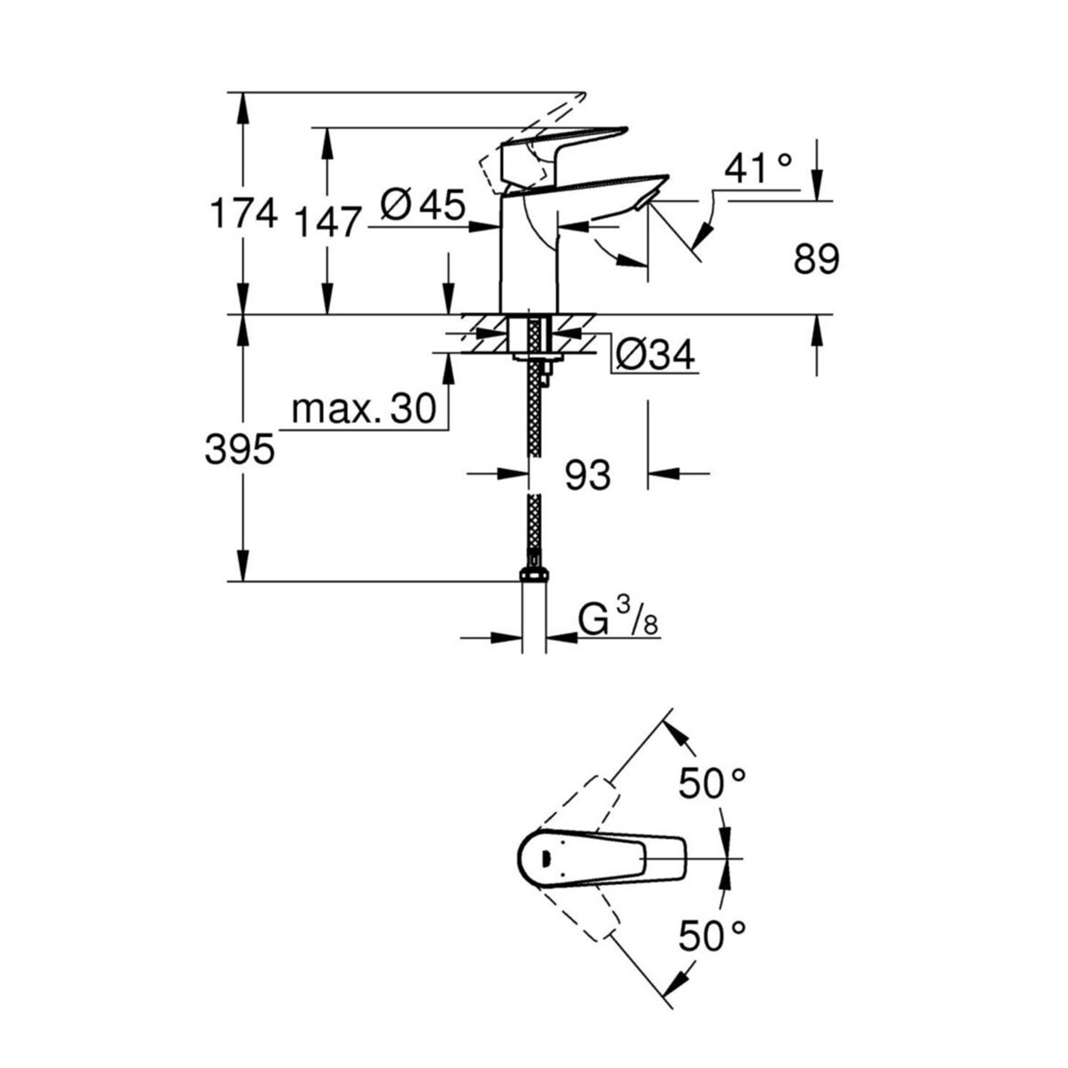Grifo monomando para lavabo Bauedge 20202 Grohe - Cromo Cromo-6