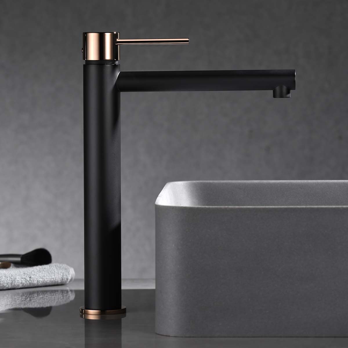 Imagen 2 de Grifo monomando de lavabo alto Milos Imex - Negro / Oro Rosa Negro / Oro Rosa