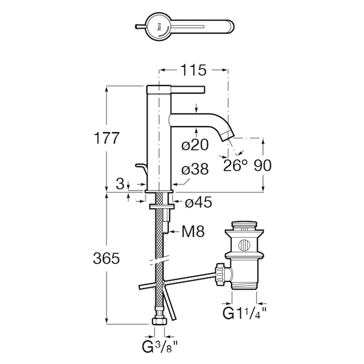 Grifo monomando con desagüe automático para lavabo Ona Roca - Cromo Cromo-3