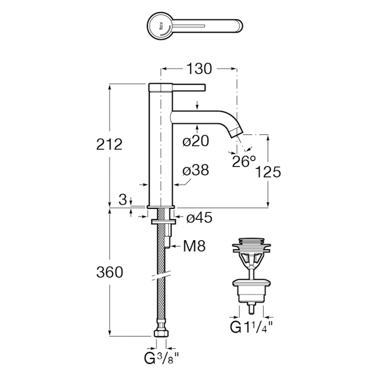 Imagen 3 de Grifo monomando alto para lavabo Ona Roca - Negro Titanio Negro Titanio