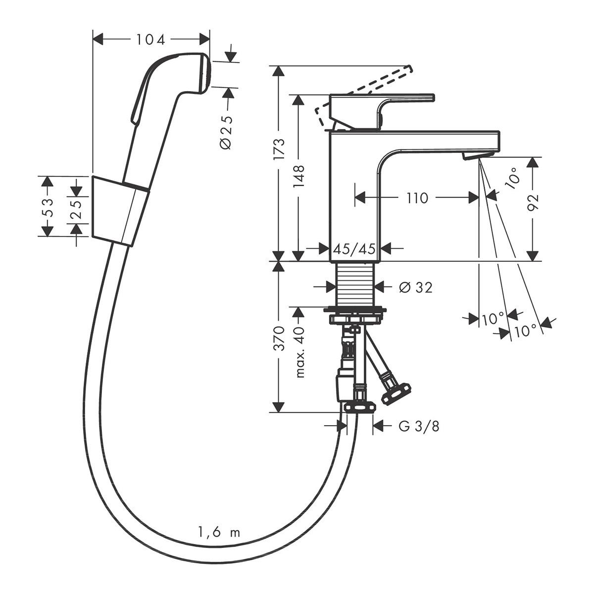 Torneira Monocomando Vernis Shape de Lavatório 110 com Chuveiro de Bidé Cromado-2