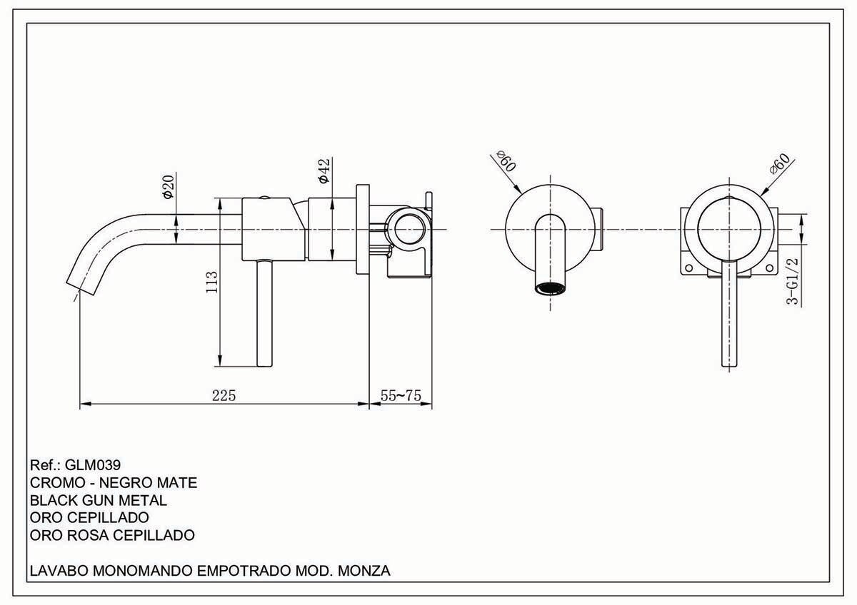 Imagen 3 de Grifo monomando de lavabo empotrado Monza Inex - BLACK GUN METAL BLACK GUN METAL
