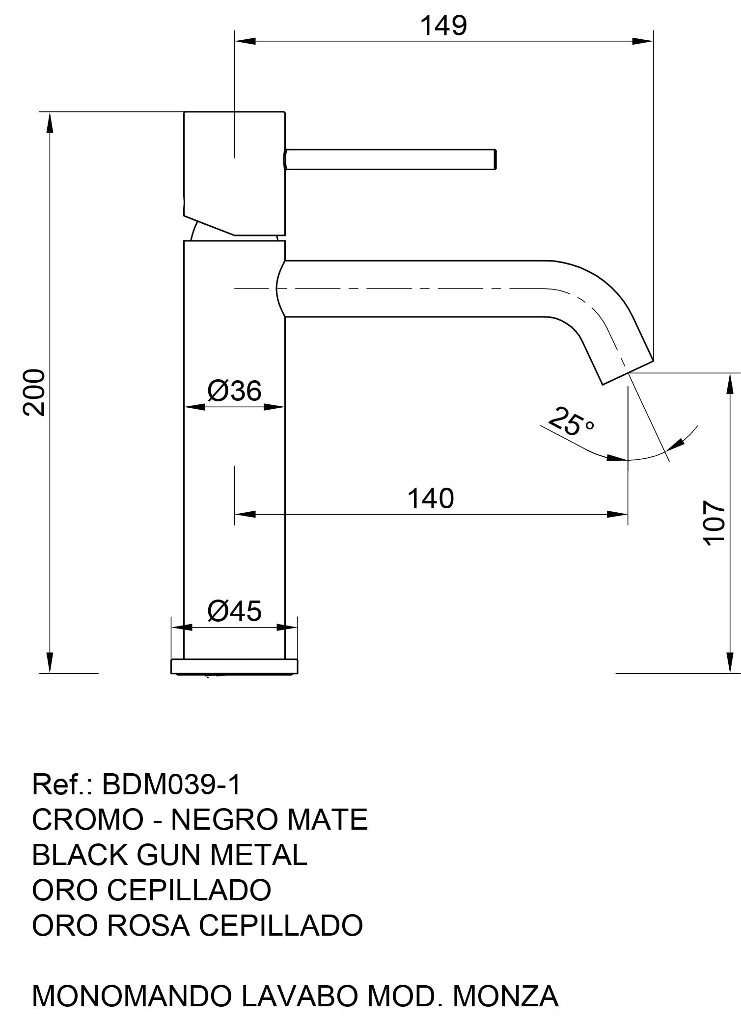 Grifo monomando de lavabo Monza Imex - Negro mate Negro mate-3