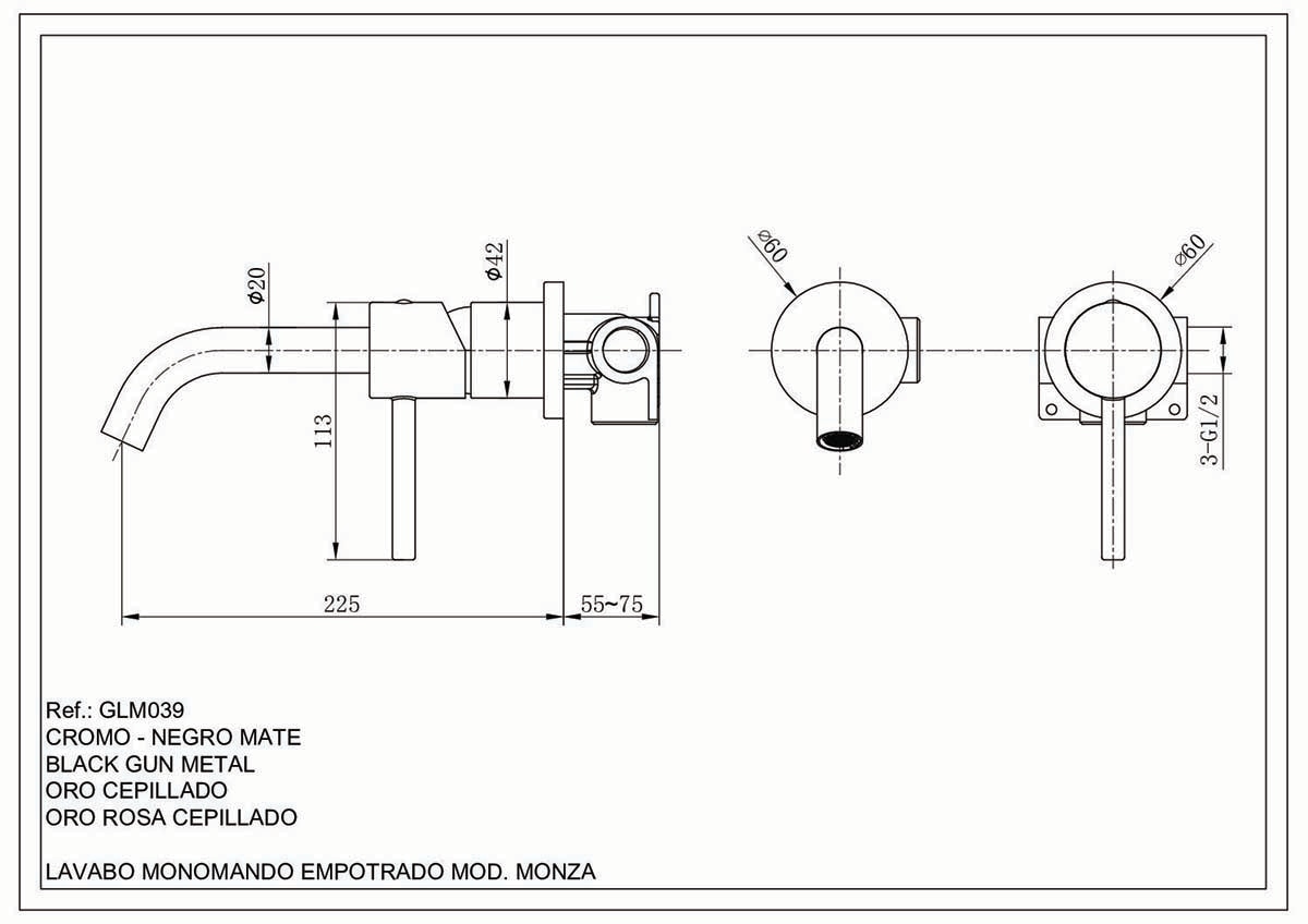 Imagen 3 de Grifo monomando de lavabo empotrado Monza Inex - Oro cepillado Oro cepillado