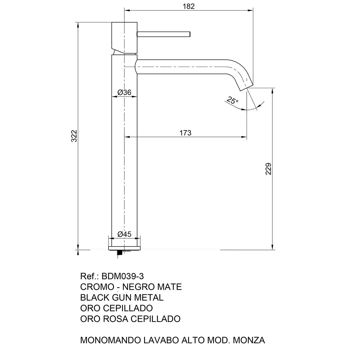 Imagen 3 de Grifo monomando de lavabo alto Monza Imex - ORO ROSA CEPILLADO ORO ROSA CEPILLADO