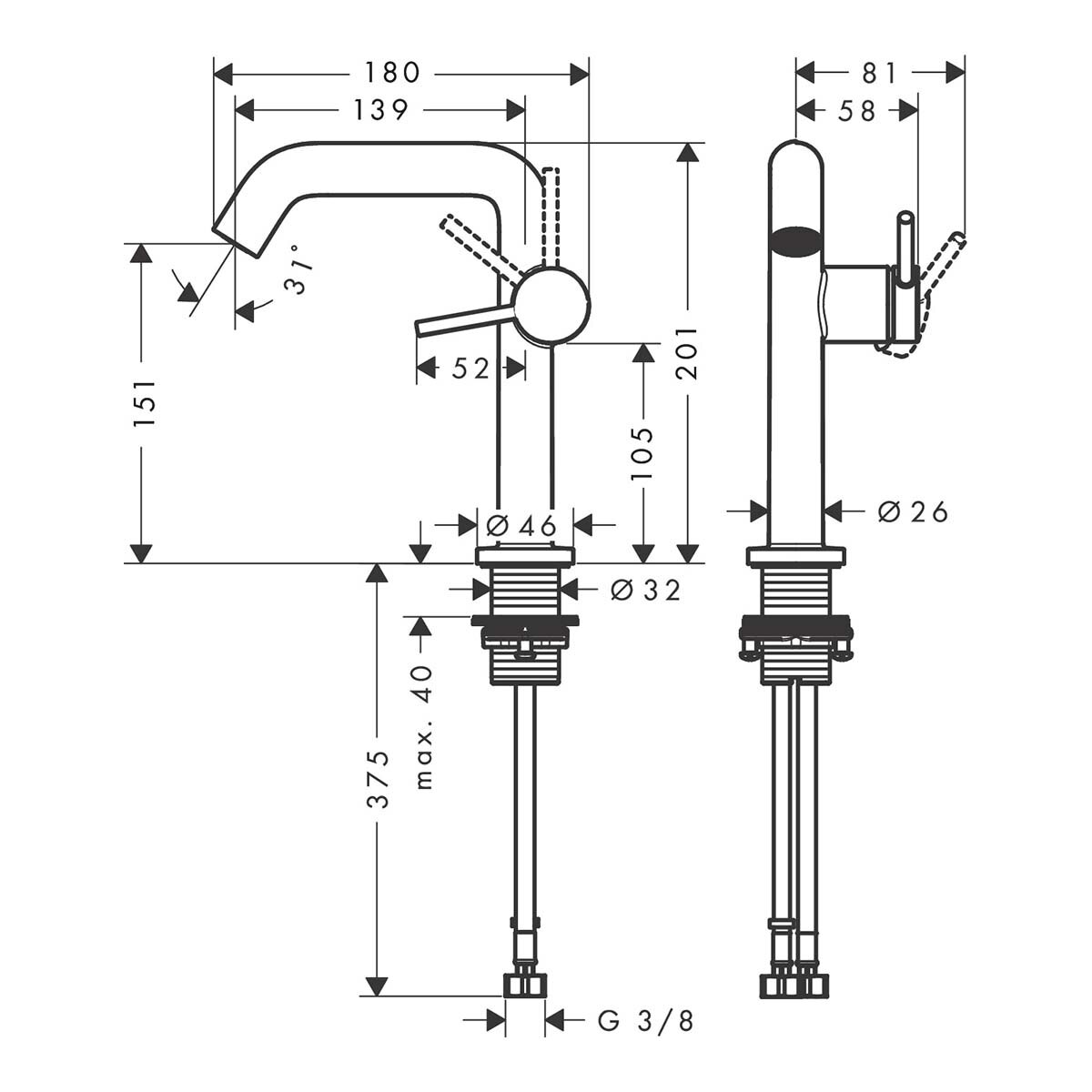 Imagen 3 de Grifo monomando para lavabo con vaciador y CoolStart Tecturis S FINE 150 Hansgrohe - Bronce cepillado Bronce cepillado