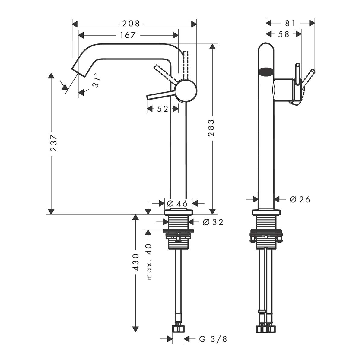Imagen 3 de Grifo monomando alto para lavabo con vaciador push open y CoolStart Tecturis S Fine 240 Hansgrohe - Cromo Cromo