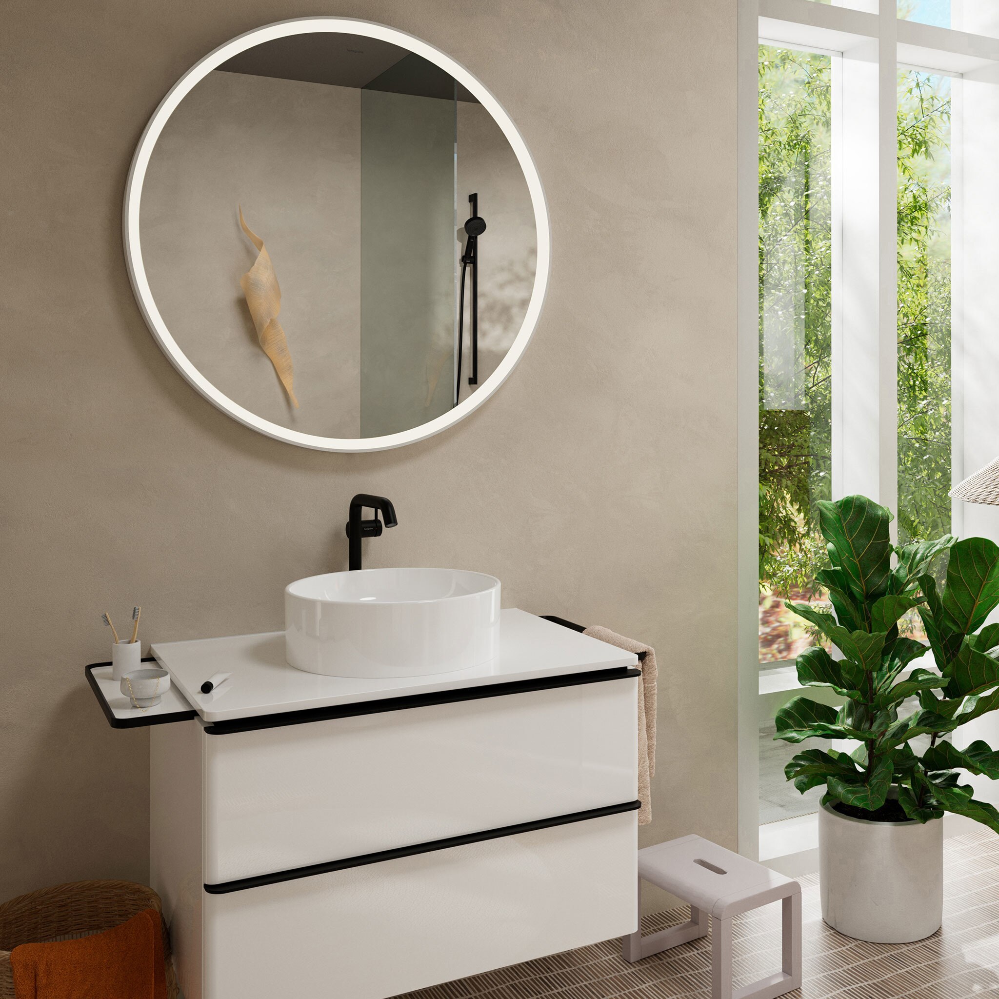 Imagen 2 de Grifo monomando alto para lavabo con vaciador push open y CoolStart Tecturis S Fine 240 Hansgrohe - Negro mate Negro mate